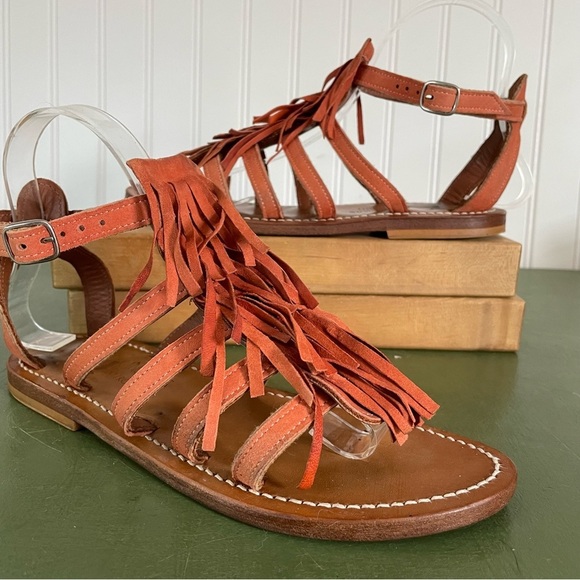 K Jacques Strappy Sandals w Fringed Vamps in Terra Cotta Nubuck *France* - Picture 2 of 12
